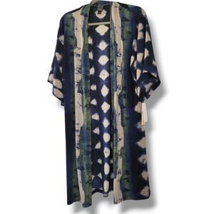 Clara Sun Woo Kimono Cardigan Womens S Blue Green Tie Dye Open Front Boho NWT